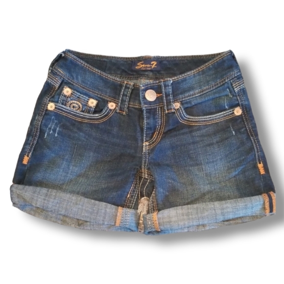 Seven7 Dark Blue Low Rise Jean Shorts, 2 - Picture 5 of 5